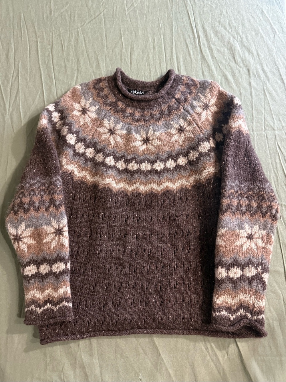 Women's Rafaella Vintage 90's Pattern Wool Pullover Sweater L - Picture 1 of 9